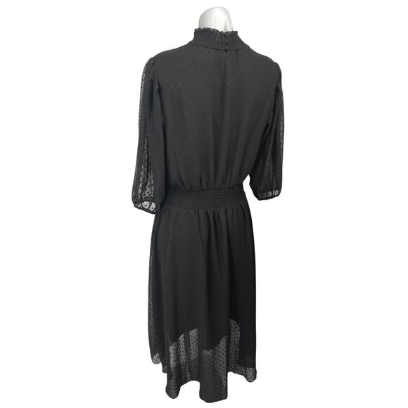 Nanette Lepore Black Half Sleeve Swiss Dot Mock Neck Fit & Flare Maxi Dress 10 - Picture 2 of 5